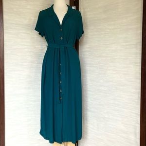 Ricki’s Long Green Button Front Belted Maxi Shirt Dress